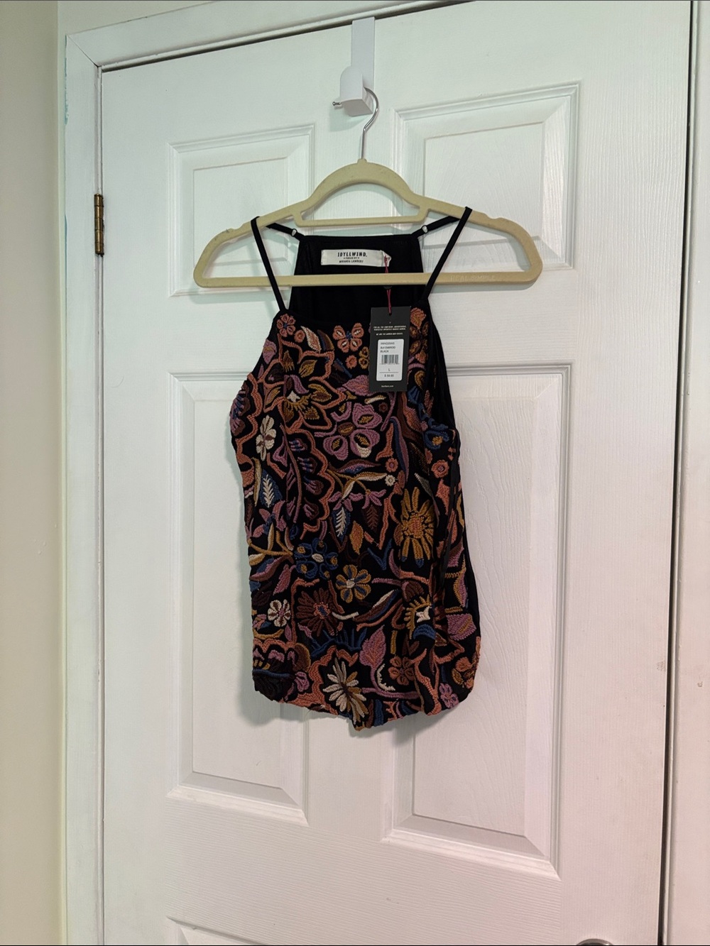 Antik Batik Black Camisole with Multicolor Floral Embroidery